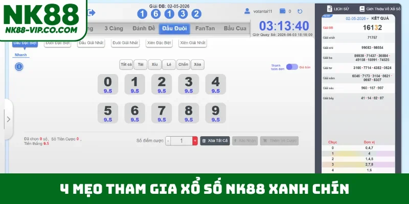 4 mẹo tham gia xổ số NK88 xanh chín