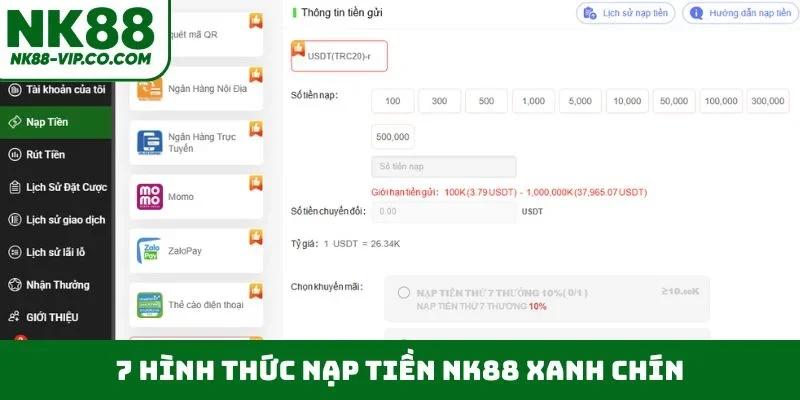 7 hình thức nạp tiền NK88 xanh chín