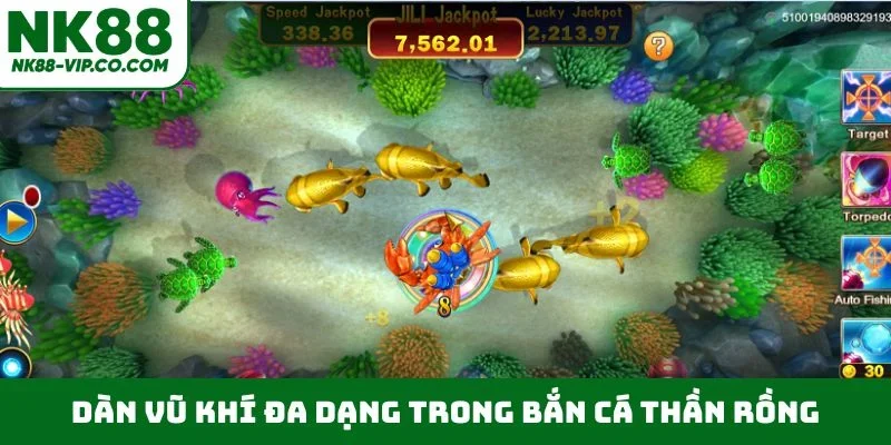 Dàn vũ khí đa dạng trong bắn cá Thần Rồng